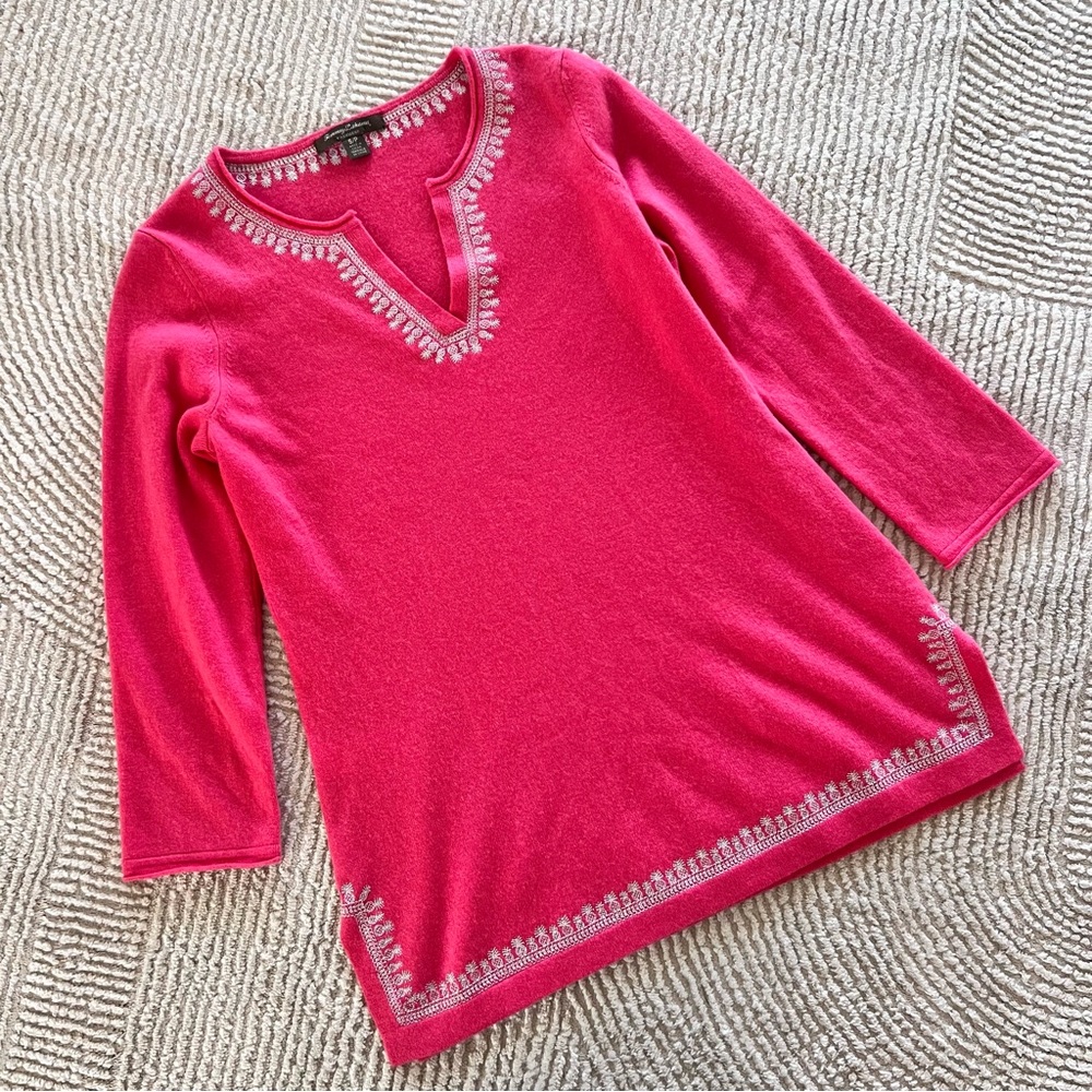 Tommy Bahama Pink Island 100% Cashmere Tunic Sweater Pineapple Women's size S